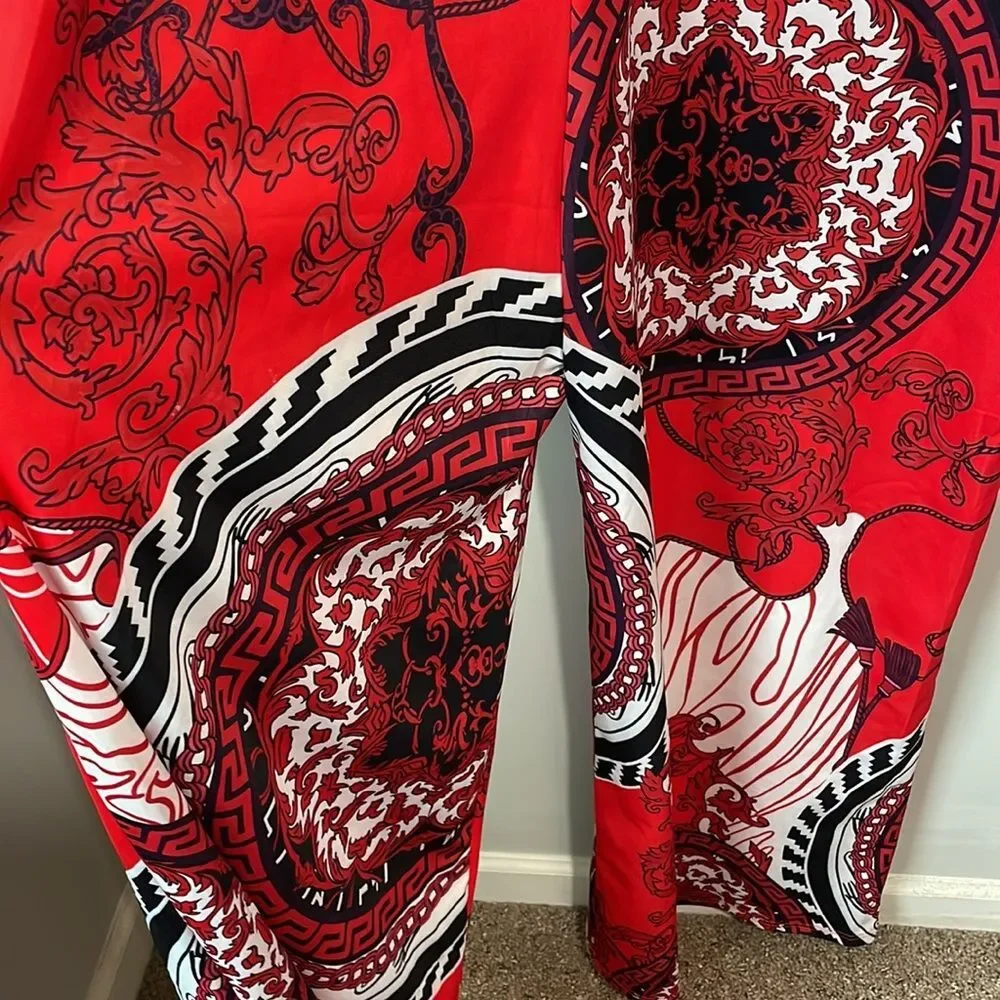 Jumpsuit fun funky red patterned one piece . Size Medium artsy 70s